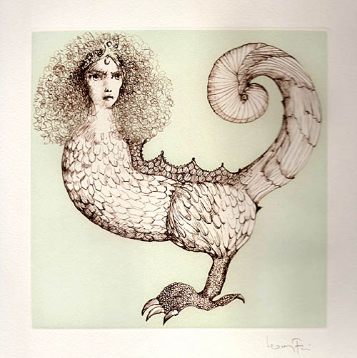 Leonor Fini - Les Etrangers - Le Chat Vénéré de Timor - 1976 color etching